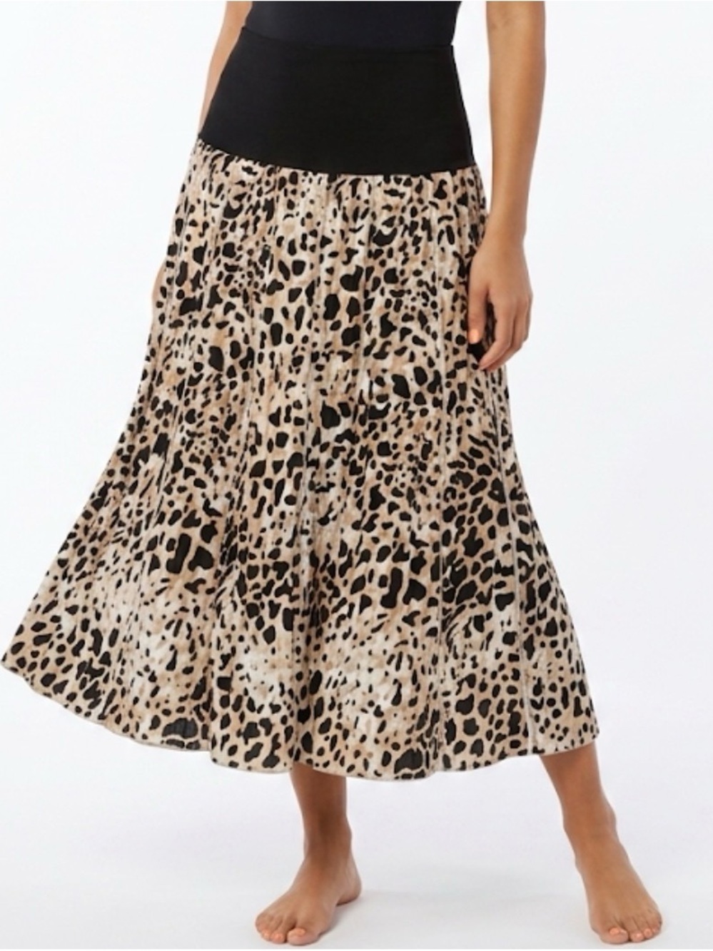 Carole Little Leopard Print Maxi Skirt with Black Waistband